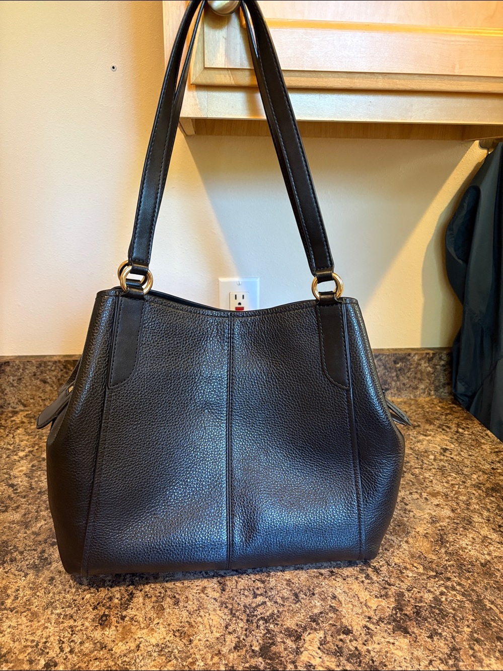 Michael Kors Black Pebbled Leather Shoulder Tote with Gold Hardware - Picture 2 of 6